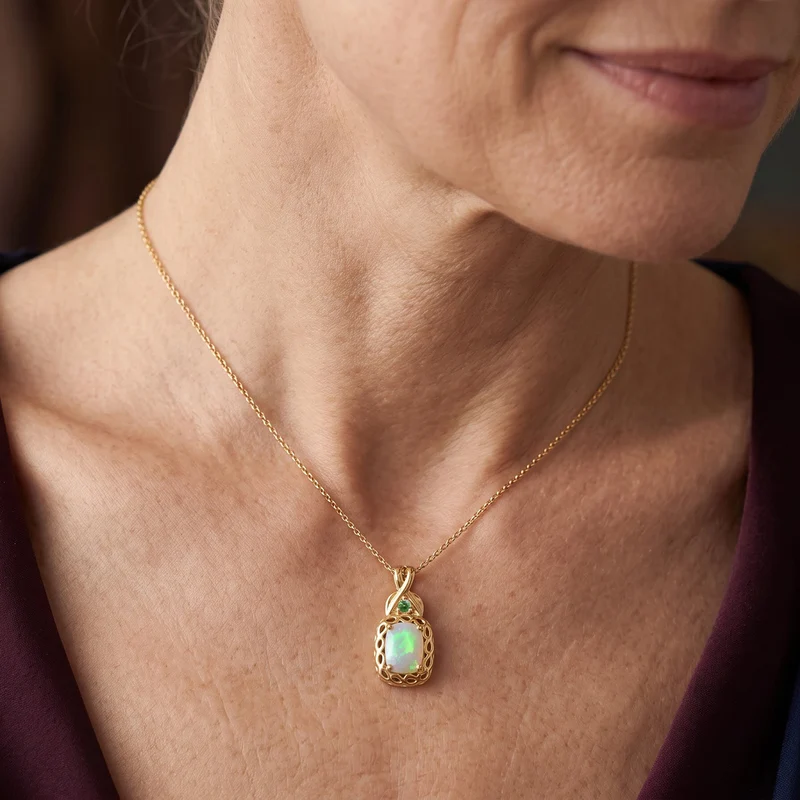 D'Joy AA Natürlicher, äthiopischer Welo Opal, Tsavorite Granat Schmuckset ca. 50 cm 925 Silber 750 Vergoldet und Nickelfreies Messing 750 Vergoldet ca. 1.00 ct