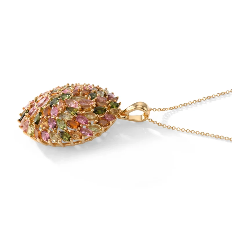 D'Joy AA mehrfarbiger Turmalin Anhänger mit 50cm Kette, 925 Silber 750 Gelbgold Vermeil - 6,11 ct.