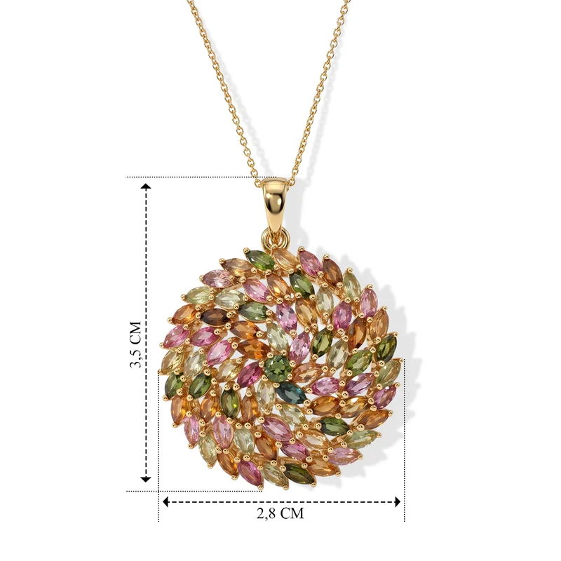 D'Joy AA mehrfarbiger Turmalin Anhänger mit 50cm Kette, 925 Silber 750 Gelbgold Vermeil - 6,11 ct.