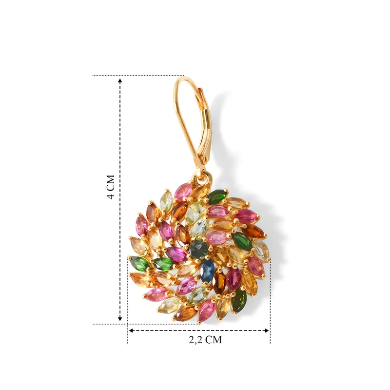 D'Joy AA mehrfarbige Turmalin Ohrringe, 925 Silber 750 Gelbgold Vermeil - 6,99 ct.
