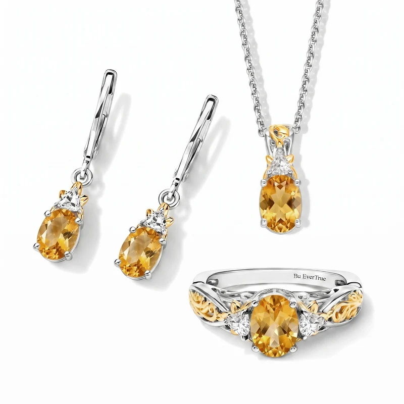 EverTrue rotes Granat und weißes Topas Schmuckset, 316L Edelstahl und Bronze mit zweifarbiger E-Beschichtung - 5,66 ct.