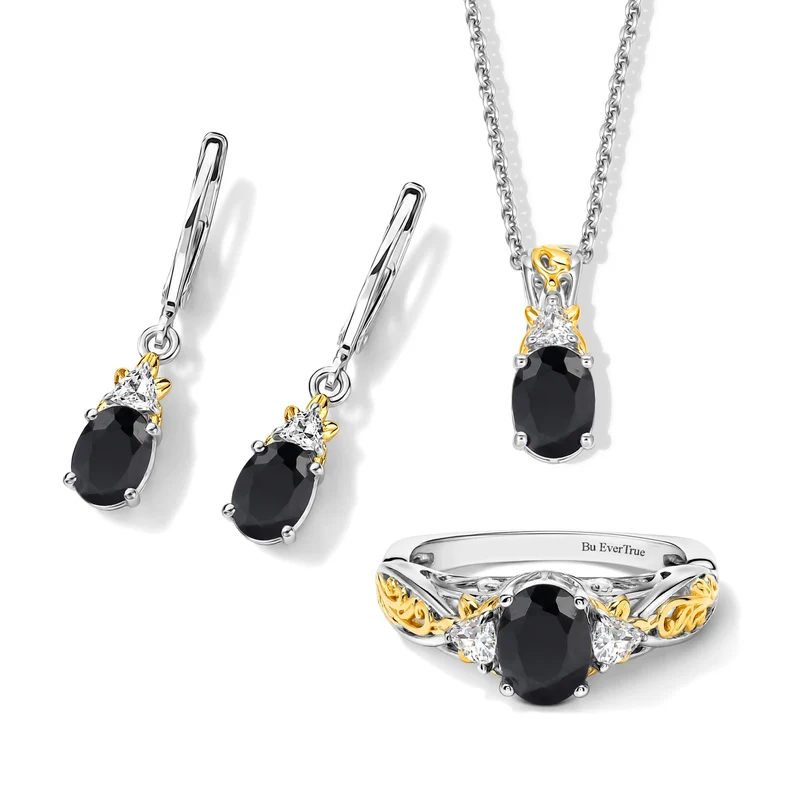 EverTrue rotes Granat und weißes Topas Schmuckset, 316L Edelstahl und Bronze mit zweifarbiger E-Beschichtung - 5,66 ct.