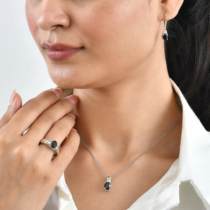 EverTrue rotes Granat und weißes Topas Schmuckset, 316L Edelstahl und Bronze mit zweifarbiger E-Beschichtung - 5,66 ct.