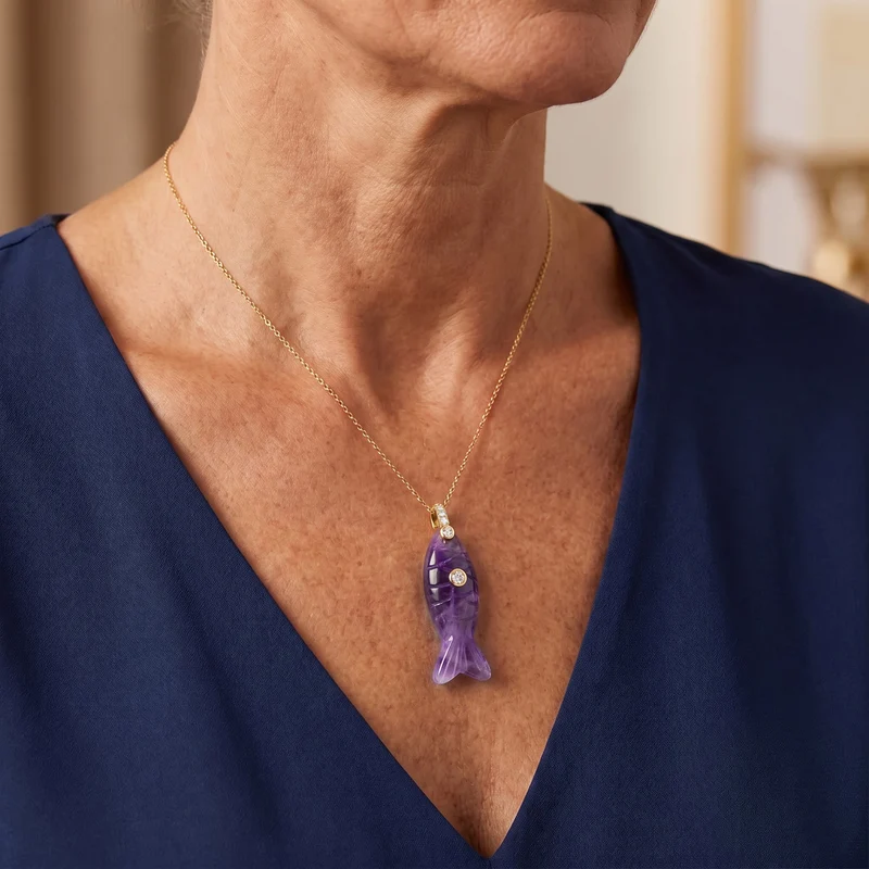 Afrikanischer Amethyst, Weißer Zirkonia Schmuckset ca. 50 cm + 5 cm Extender Nickelfreies Messing Ion-Gelbbeschichtung 50.00 ct