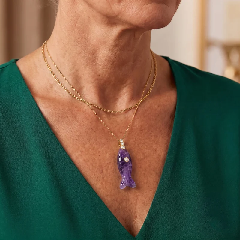 Afrikanischer Amethyst, Weißer Zirkonia Schmuckset ca. 50 cm + 5 cm Extender Nickelfreies Messing Ion-Gelbbeschichtung 50.00 ct