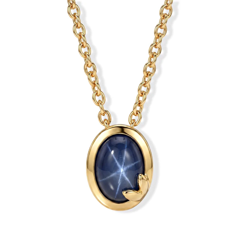 EveTrue AA blaues Stern Saphir Schmuckset, 316L Edelstahl und Bronze mit Gelbgold E-Beschichtung - 2,79 ct.