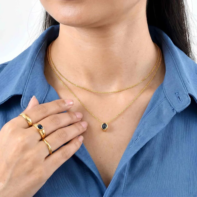 EveTrue AA blaues Stern Saphir Schmuckset, 316L Edelstahl und Bronze mit Gelbgold E-Beschichtung - 2,79 ct.
