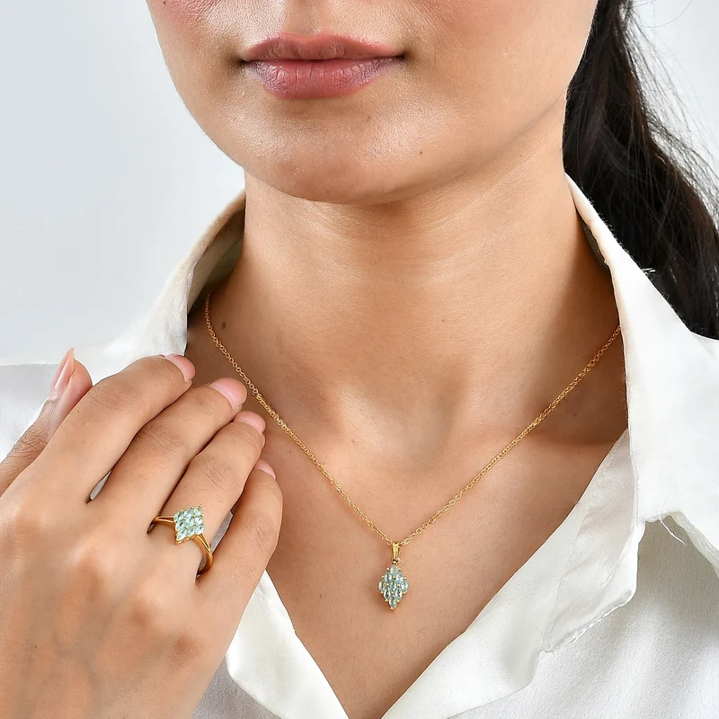 EverTrue Lagunen Apatit Schmuckset, 316L Edelstahl und Bronze mit Gelbgold E-Beschichtung - 1,85 ct.