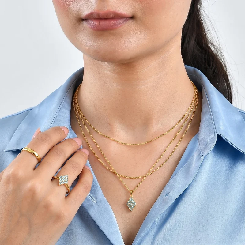 EverTrue Lagunen Apatit Schmuckset, 316L Edelstahl und Bronze mit Gelbgold E-Beschichtung - 1,85 ct.