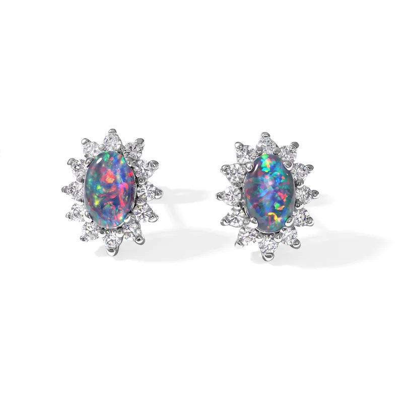 D'Joy Boulder Opal Triplett und Zirkon Ohrringe, 925 Silber rhodiniert - 1,33 ct.