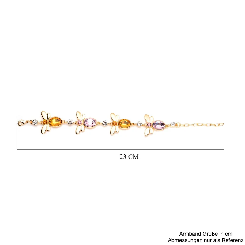 DESIGNER INSPIRIERT - 2er Set - Weißer Kristall Armband (ca. 19 cm + 5 cm Extender) und Ohrringe, goldfarben