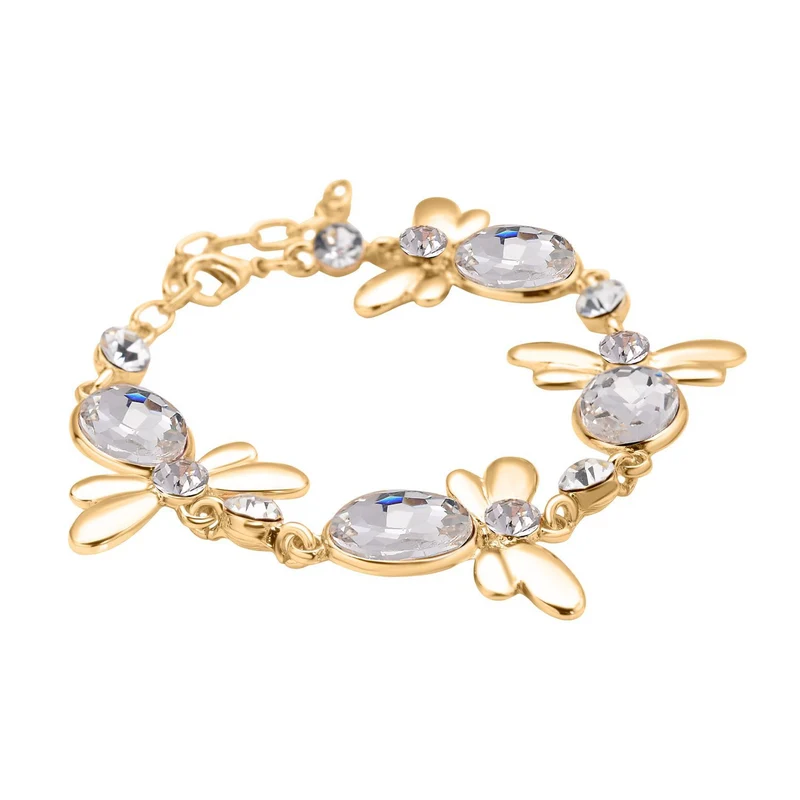 DESIGNER INSPIRIERT - 2er Set - Weißer Kristall Armband (ca. 19 cm + 5 cm Extender) und Ohrringe, goldfarben