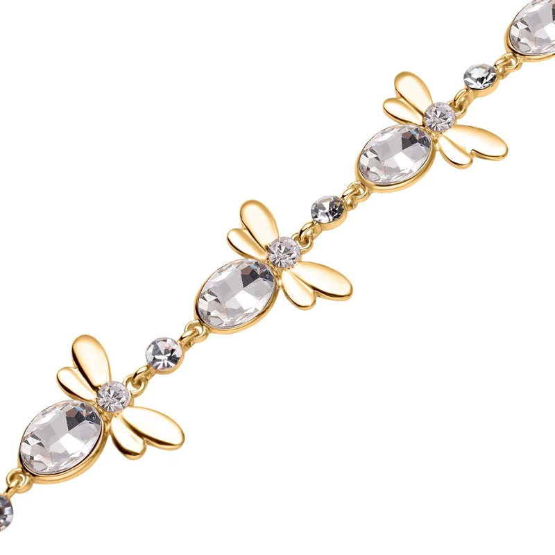 DESIGNER INSPIRIERT - 2er Set - Weißer Kristall Armband (ca. 19 cm + 5 cm Extender) und Ohrringe, goldfarben