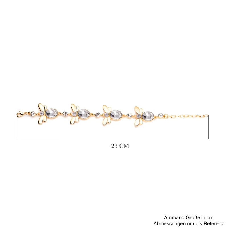 DESIGNER INSPIRIERT - 2er Set - Weißer Kristall Armband (ca. 19 cm + 5 cm Extender) und Ohrringe, goldfarben