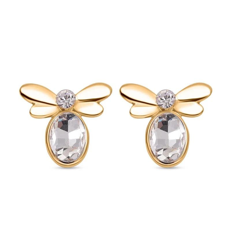 DESIGNER INSPIRIERT - 2er Set - Weißer Kristall Armband (ca. 19 cm + 5 cm Extender) und Ohrringe, goldfarben