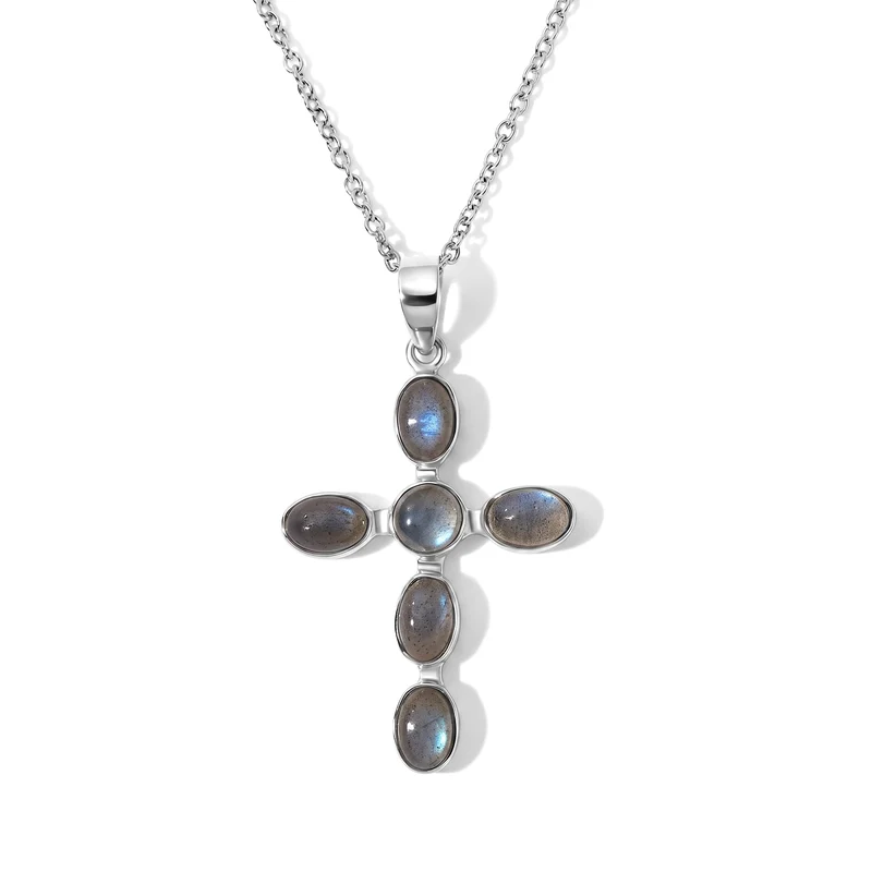 AAA Labradorit 925 Silber Anhänger mit 50cm Edelstahl Kette - 3,52 ct.