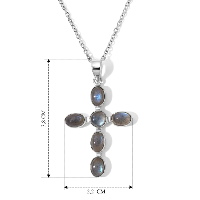 AAA Labradorit 925 Silber Anhänger mit 50cm Edelstahl Kette - 3,52 ct.