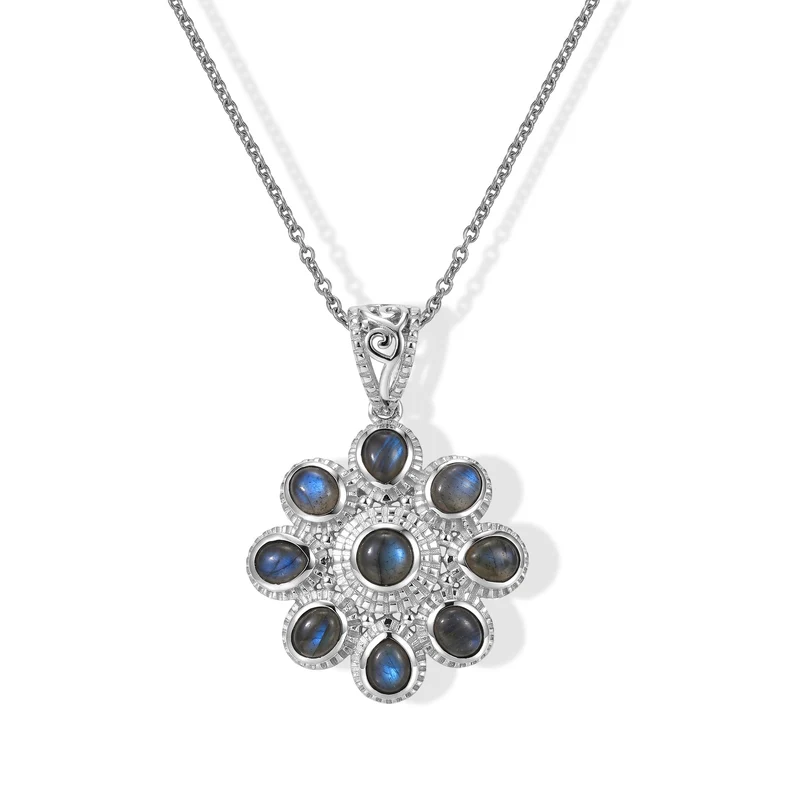 EverTrue AA Labradorit Schmuckset, 50cm Edelstahl Kette und Bronze mit Platin E-Beschichtung - 15,20 ct.