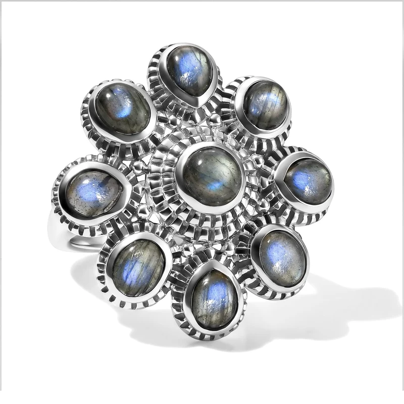 EverTrue AA Labradorit Schmuckset, 50cm Edelstahl Kette und Bronze mit Platin E-Beschichtung - 15,20 ct.