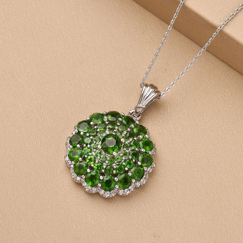 Natürlicher Chromdiopsid-Anhänger mit Kette, 925 Silber platiniert ca. 5.29 ct