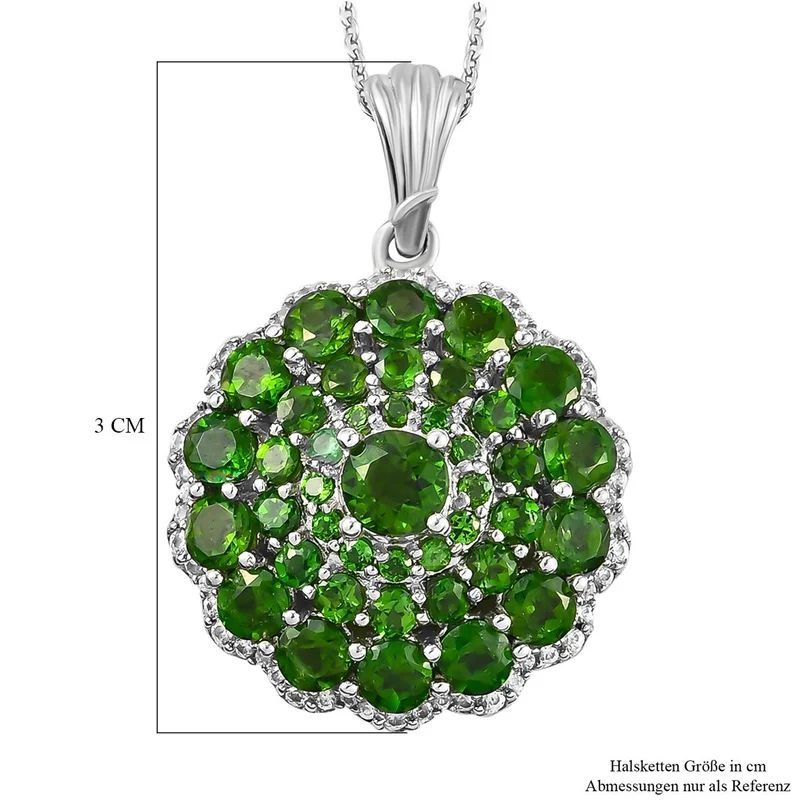 Natürlicher Chromdiopsid-Anhänger mit Kette, 925 Silber platiniert ca. 5.29 ct