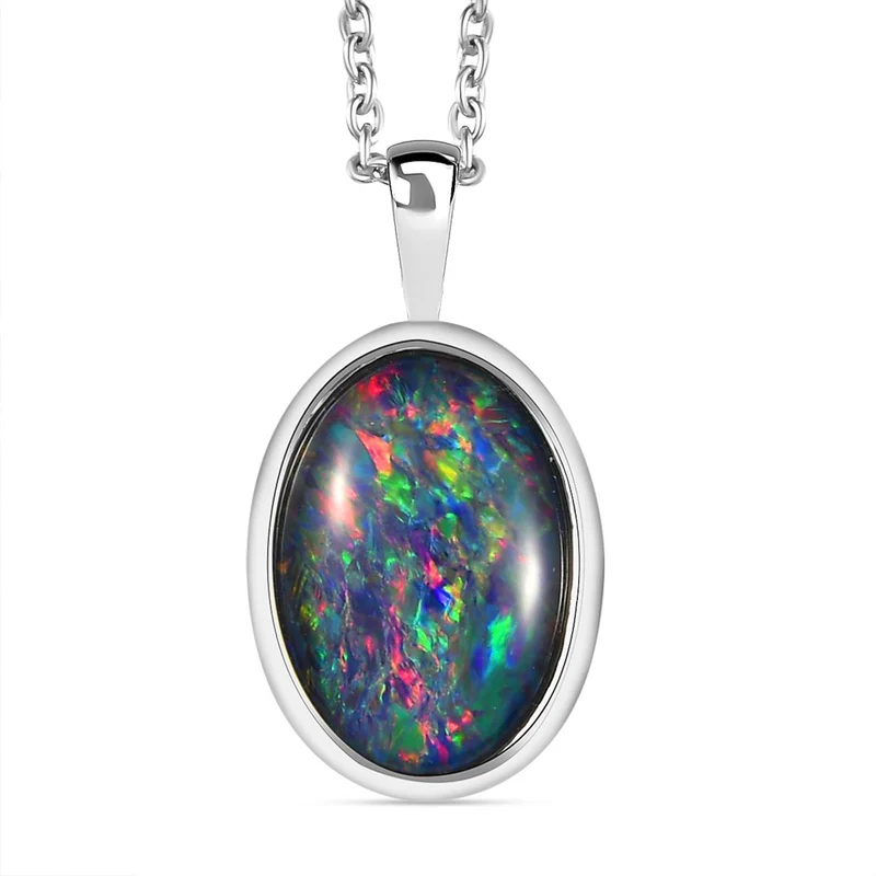 Boulder Opal Triplett-Anhänger mit Kette, 925 Silber platiniert ca. 3,39 ct