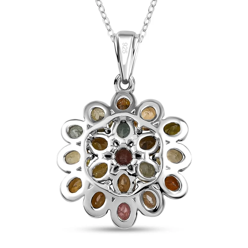 Natürlicher mehrfarbiger Turmalin Anhänger mit Kette, 925 Silber platiniert, ca. 3.17 ct