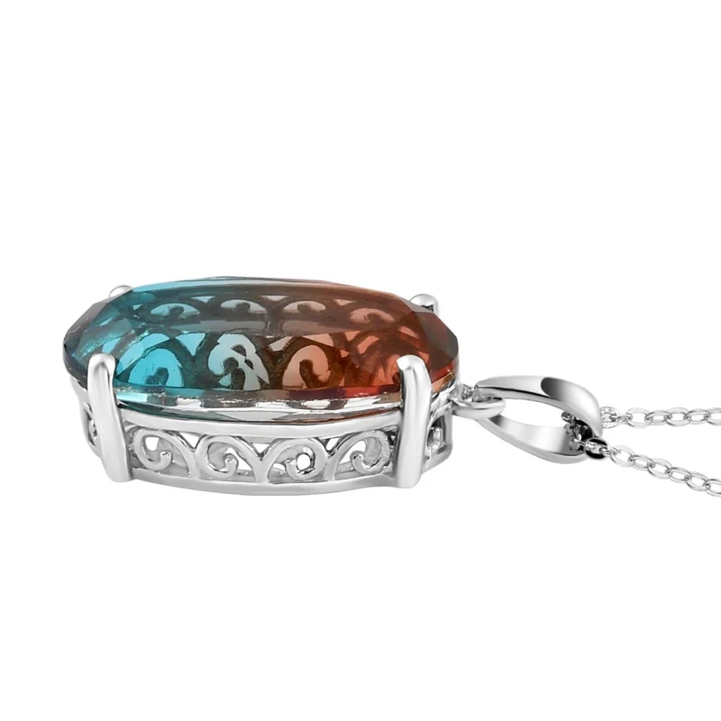 Aqua Terra Costa Quarz Triplett-Anhänger mit Kette, 925 Silber platiniert ca. 10.33 ct
