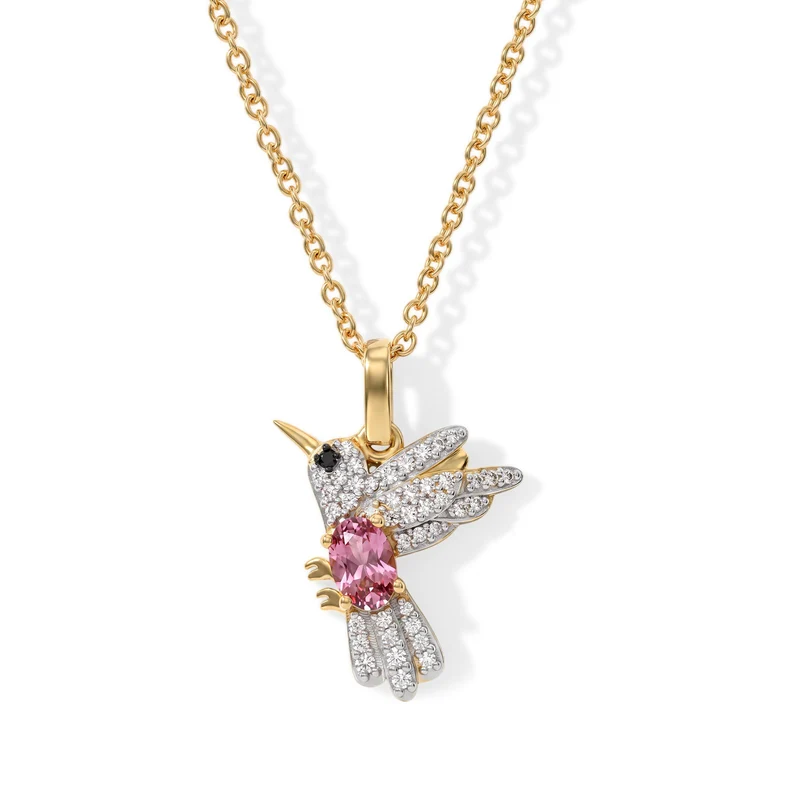 D'Joy Blush Turmalin, Weißer Zirkon Schmuckset ca. 50 cm 925 Silber 750 Vergoldet und Edelstahl 750 Vergoldet ca. 0.93 ct