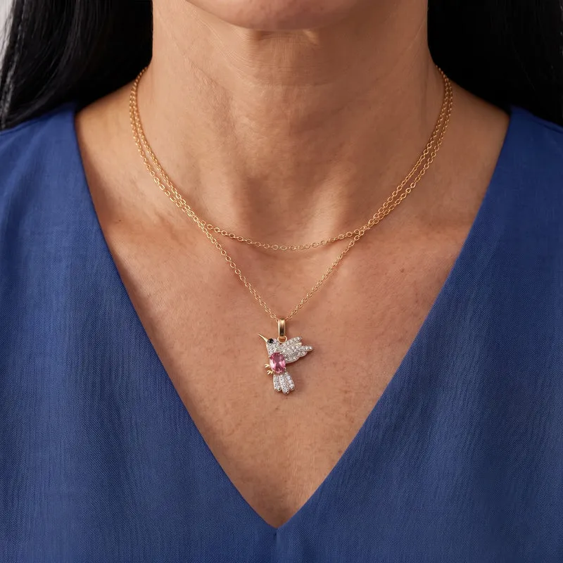 D'Joy Blush Turmalin, Weißer Zirkon Schmuckset ca. 50 cm 925 Silber 750 Vergoldet und Edelstahl 750 Vergoldet ca. 0.93 ct