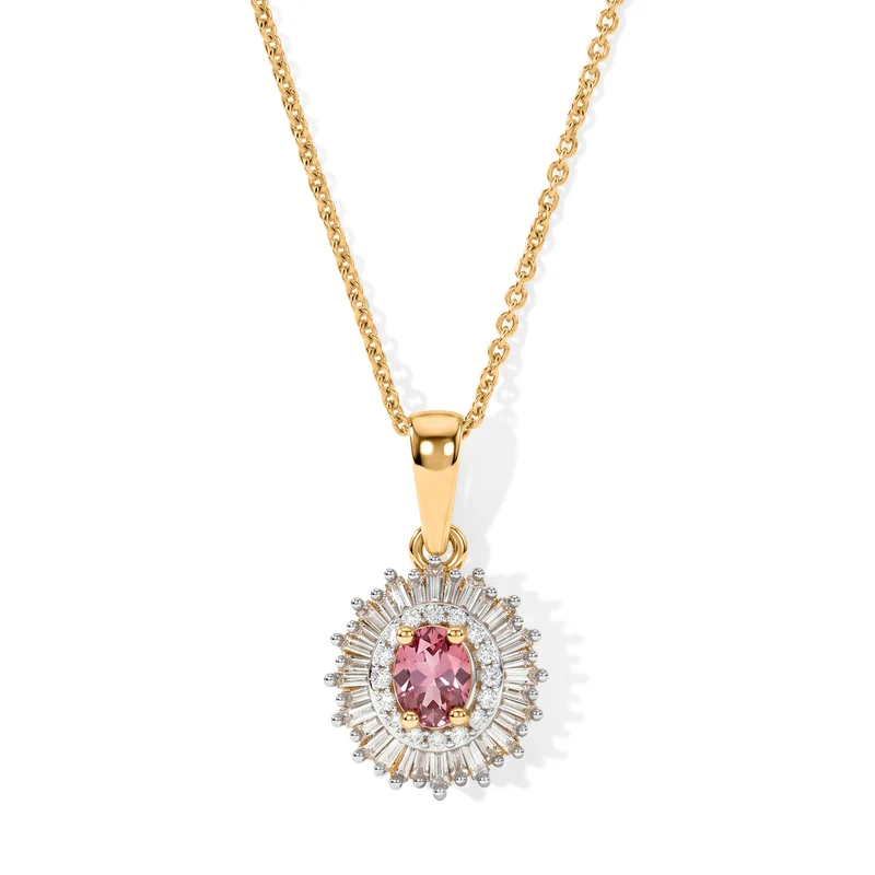 D'Joy AA Blush Turmalin, Weißer Diamant Schmuckset ca. 50 cm 925 Silber 750 Gelbgold vermeil ca. 0,65 ct.