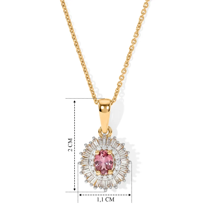 D'Joy AA Blush Turmalin, Weißer Diamant Schmuckset ca. 50 cm 925 Silber 750 Gelbgold vermeil ca. 0,65 ct.