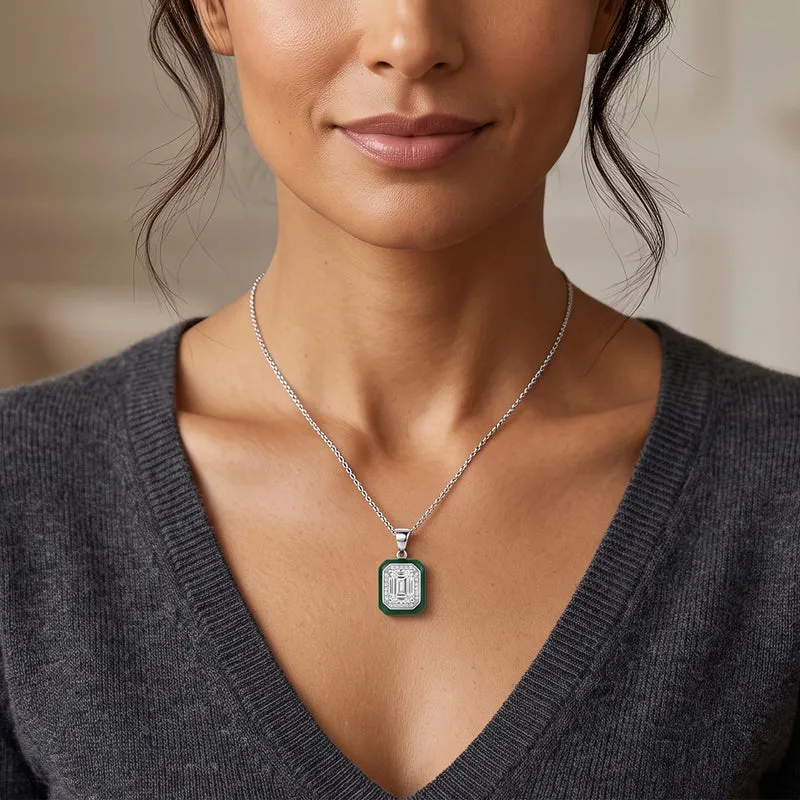 D'Joy Moissanit und gefärbter grüner Jade Anhänger mit 45cm Kette, 925 Silber rhodiniert - 8,60 ct.