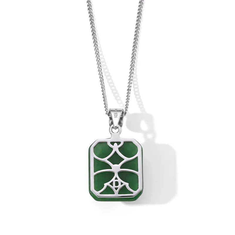 D'Joy Moissanit und gefärbter grüner Jade Anhänger mit 45cm Kette, 925 Silber rhodiniert - 8,60 ct.