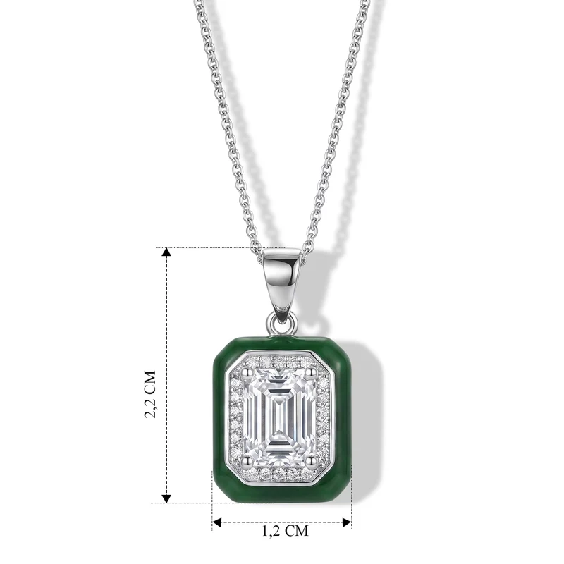 D'Joy Moissanit und gefärbter grüner Jade Anhänger mit 45cm Kette, 925 Silber rhodiniert - 8,60 ct.