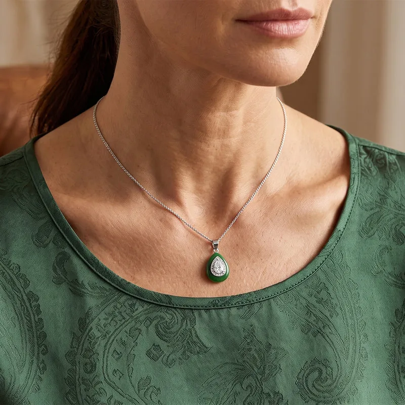 D'Joy Moissanit und gefärbter grüner Jade Anhänger mit 45cm Kette, 925 Silber rhodiniert - 8,60 ct.