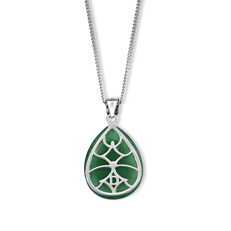 D'Joy Moissanit und gefärbter grüner Jade Anhänger mit 45cm Kette, 925 Silber rhodiniert - 8,60 ct.