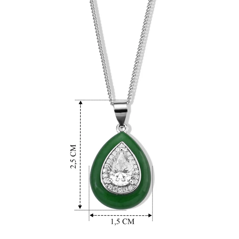 D'Joy Moissanit und gefärbter grüner Jade Anhänger mit 45cm Kette, 925 Silber rhodiniert - 8,60 ct.