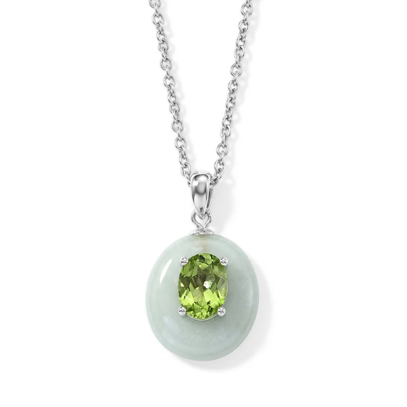 D'Joy Jade, Peridot Schmuckset ca. 50 cm 925 Silber Rhodiniert ca. 13.86 ct