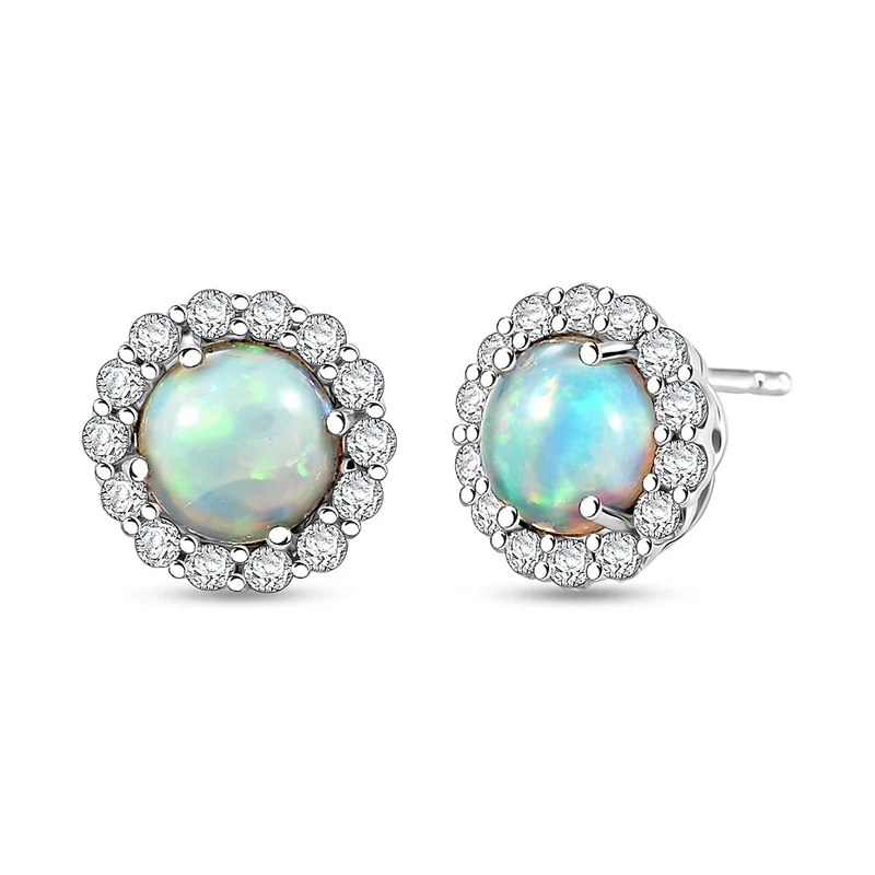 D'Joy AA Natürlicher, äthiopischer Welo Opal, Moissanit Ohrringe 925 Silber Rhodiniert (10-15 Werktage Lieferzeit) ca. 3,68 ct.