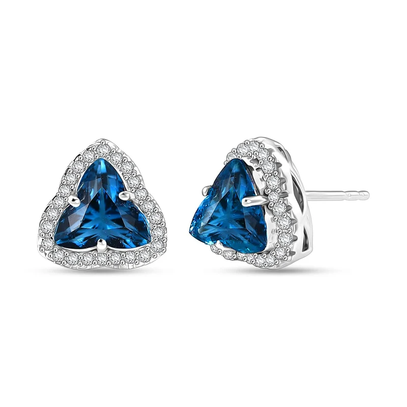 D'Joy AA London Blau Topas, Moissanit AGI-zertifiziert Ohrringe 925 Silber Rhodiniert (10-15 Werktage Lieferzeit) ca. 4.48 ct