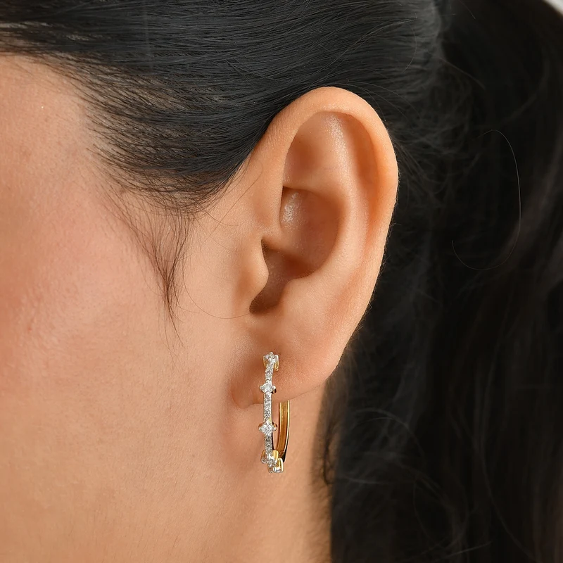 LUXURIANT 0,50 ct. SGL zertifizierte SI-GH Labor Diamant Ohrringe, 925 Silber 750 Gelbgold Vermeil