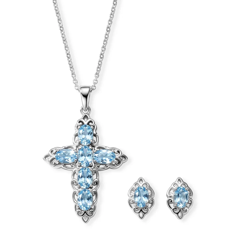 EVER TRUE Himmelblauer Topas Schmuckset ca. 50 cm ca. 4.95 ct