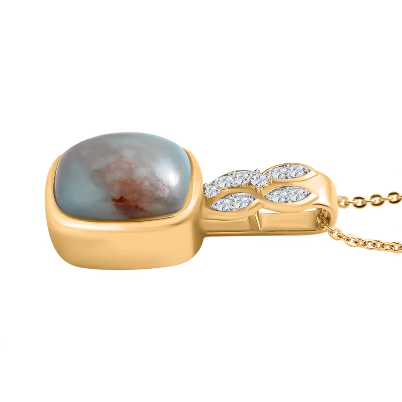 Zimbaprase und weißer Zirkon Anhänger mit Kette, 925 Silber Gelbgold Vermeil ca. 3.86 ct