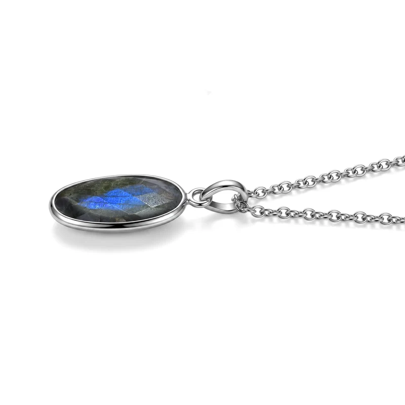 AAA Labradorit Anhänger, 925 Silber, 316L Edelstahl Kette ca. 50 cm ca. 4.82 ct