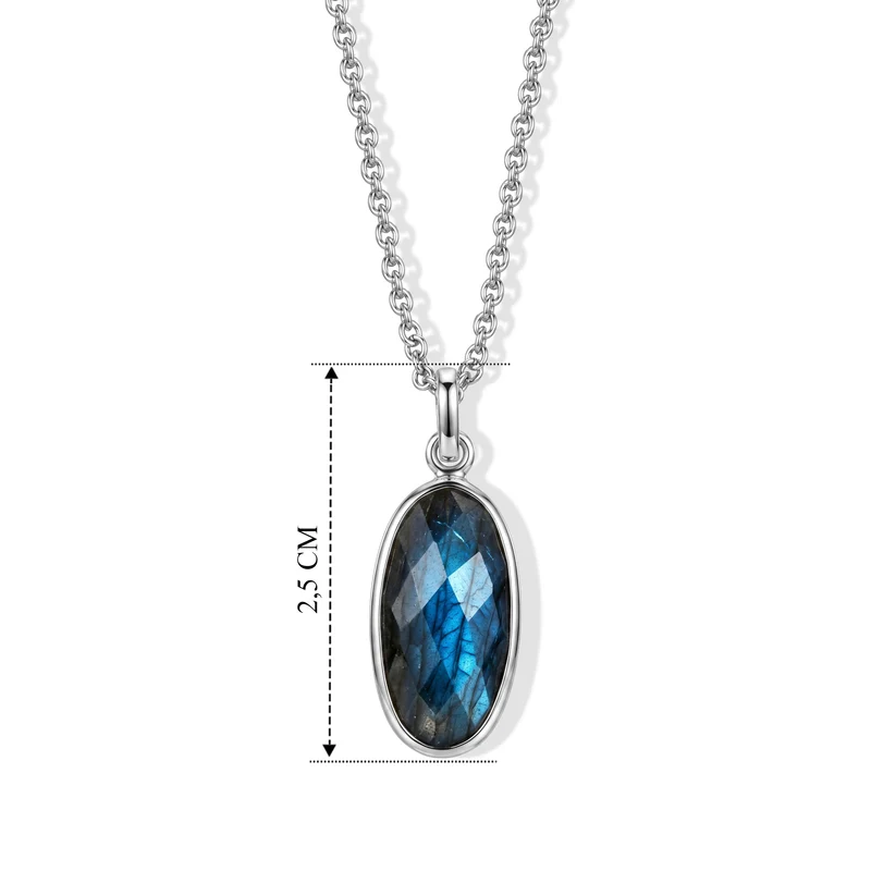 AAA Labradorit Anhänger, 925 Silber, 316L Edelstahl Kette ca. 50 cm ca. 4.82 ct