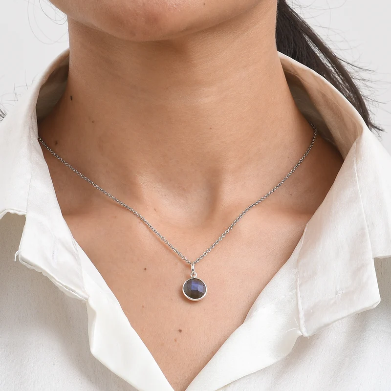 AAA Labradorit Anhänger, 925 Silber, 316L Edelstahl Kette ca. 50 cm ca. 4.82 ct