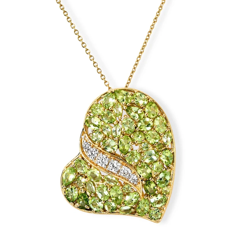 D'Joy Arizona Peridot, Weißer Zirkon Schmuckset ca. 50 cm 925 Silber 750 Gelbgold vermeil ca. 8.53 ct