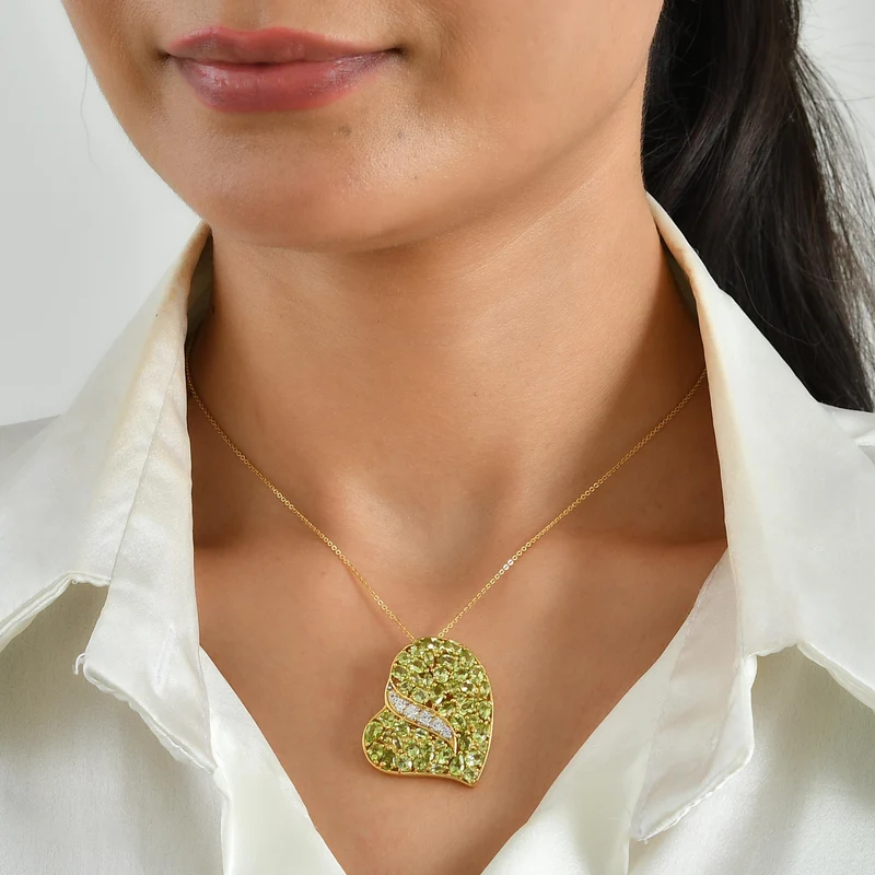 D'Joy Arizona Peridot, Weißer Zirkon Schmuckset ca. 50 cm 925 Silber 750 Gelbgold vermeil ca. 8.53 ct