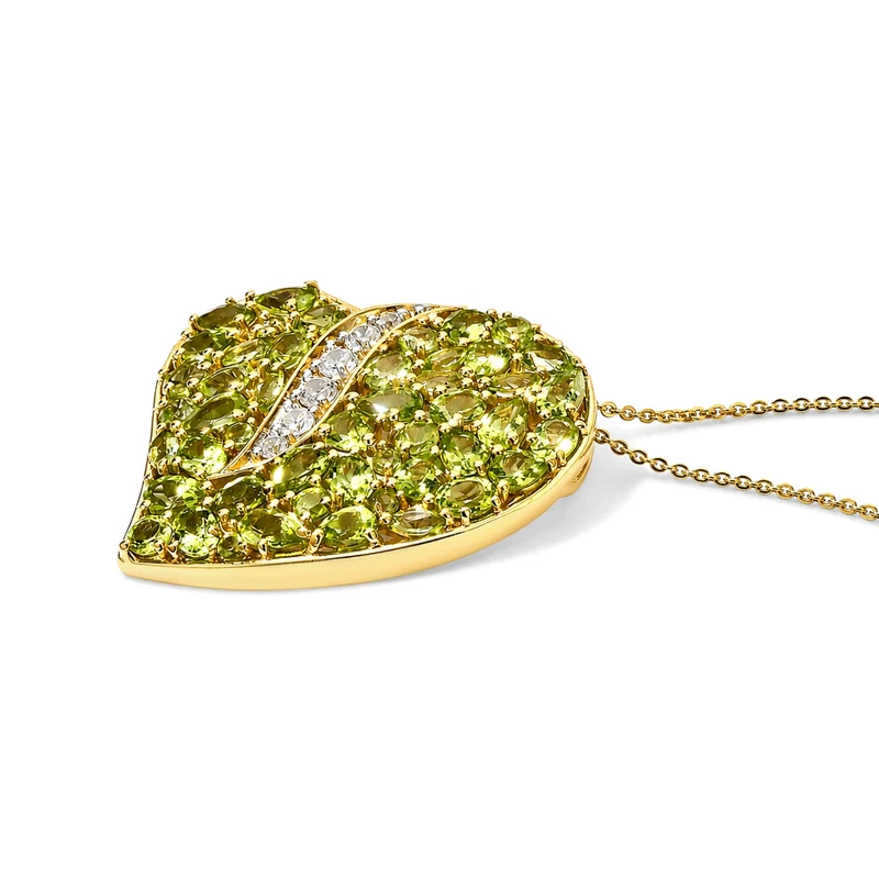 D'Joy Arizona Peridot, Weißer Zirkon Schmuckset ca. 50 cm 925 Silber 750 Gelbgold vermeil ca. 8.53 ct